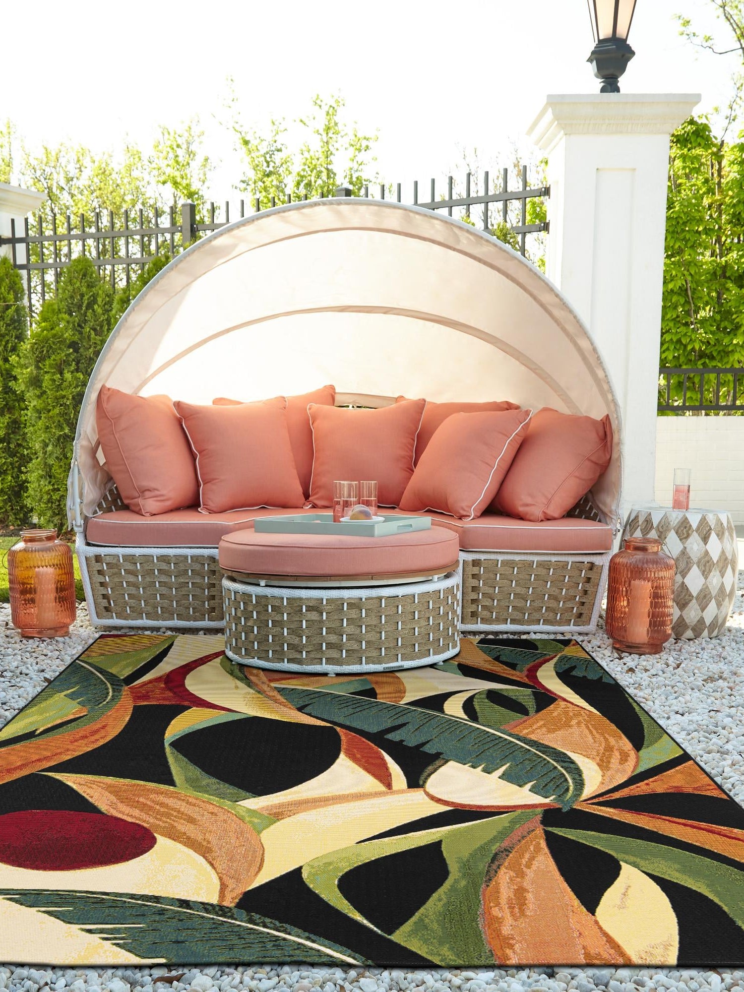 Multicolor 7' 10 x 10' Outdoor Botanical Rectangle Area Rug Weather Resistant for Patio, Deck, Terrace, Balcony, Porch Polypropylene Garden Floral Tropical Carpet for Sale at Rug Engine