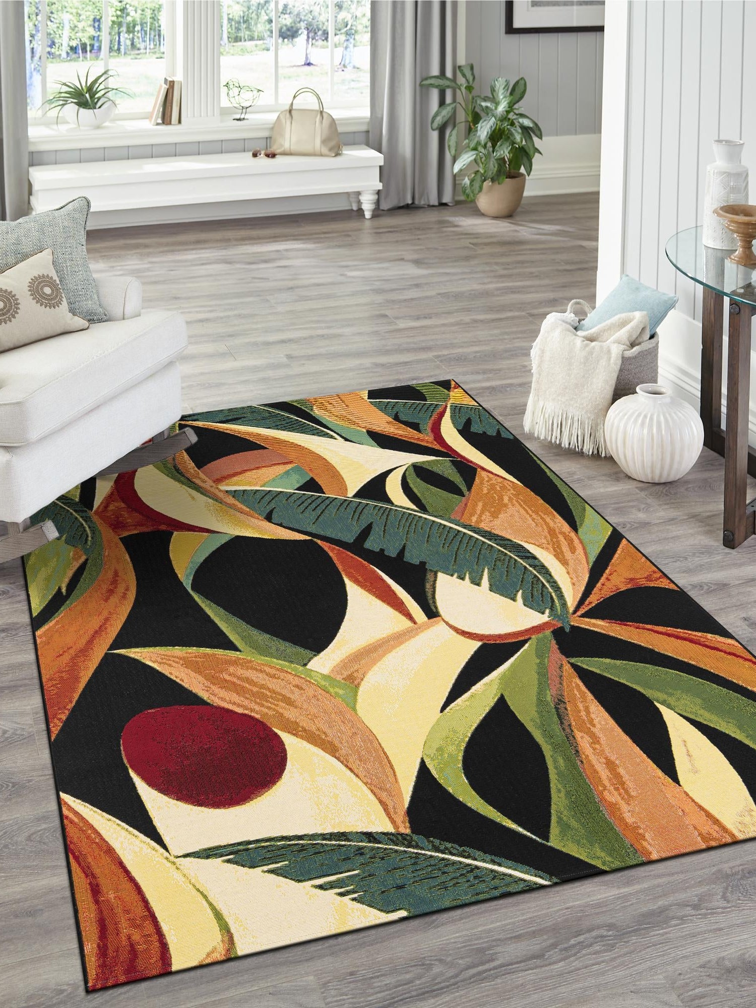 Multicolor 4' 1 x 6' 1 Outdoor Botanical Rectangle Area Rug Weather Resistant for Patio, Deck, Terrace, Balcony, Porch Polypropylene Garden Floral Tropical Carpet for Sale at Rug Engine