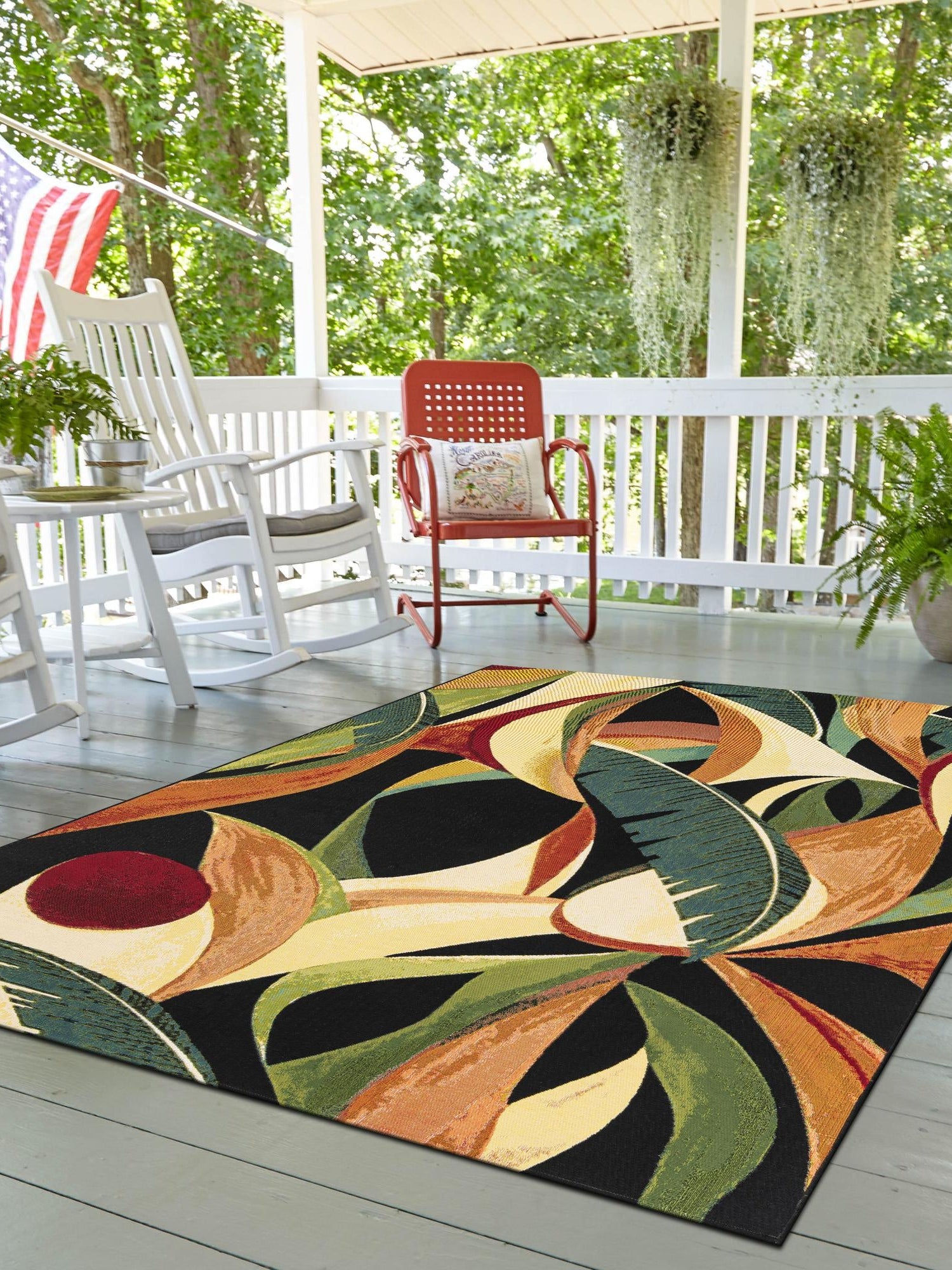Multicolor 5' 1 x 8' Outdoor Botanical Rectangle Area Rug Weather Resistant for Patio, Deck, Terrace, Balcony, Porch Polypropylene Garden Floral Tropical Carpet for Sale at Rug Engine