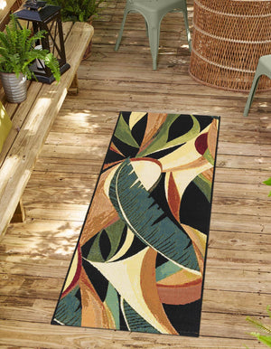 Multicolor 2' x 6' 1 Outdoor Botanical Runner Area Rug Weather Resistant for Patio, Deck, Terrace, Balcony, Porch Polypropylene Garden Floral Tropical Carpet for Sale at Rug Engine