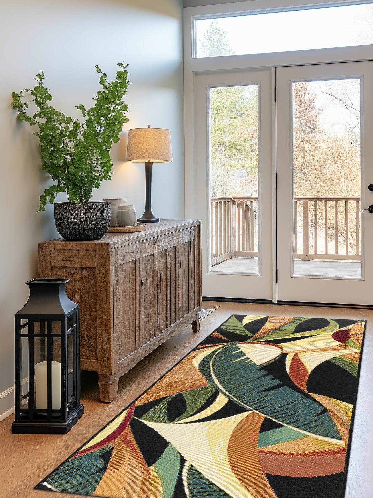 Multicolor 2' x 5' 1 Outdoor Botanical Runner Area Rug Weather Resistant for Patio, Deck, Terrace, Balcony, Porch Polypropylene Garden Floral Tropical Carpet for Sale at Rug Engine