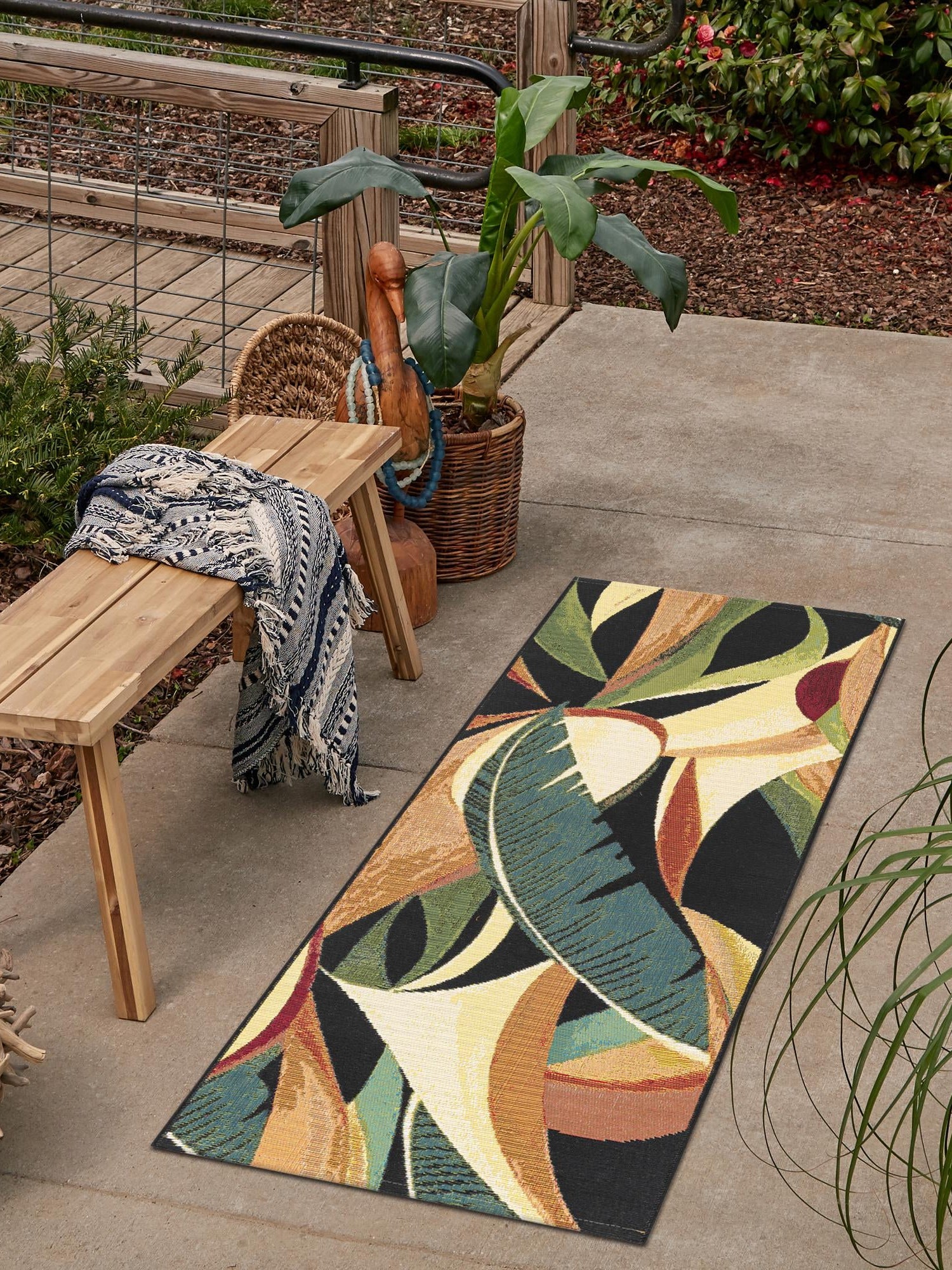 Multicolor 2' 7 x 12' Outdoor Botanical Runner Area Rug Weather Resistant for Patio, Deck, Terrace, Balcony, Porch Polypropylene Garden Floral Tropical Carpet for Sale at Rug Engine