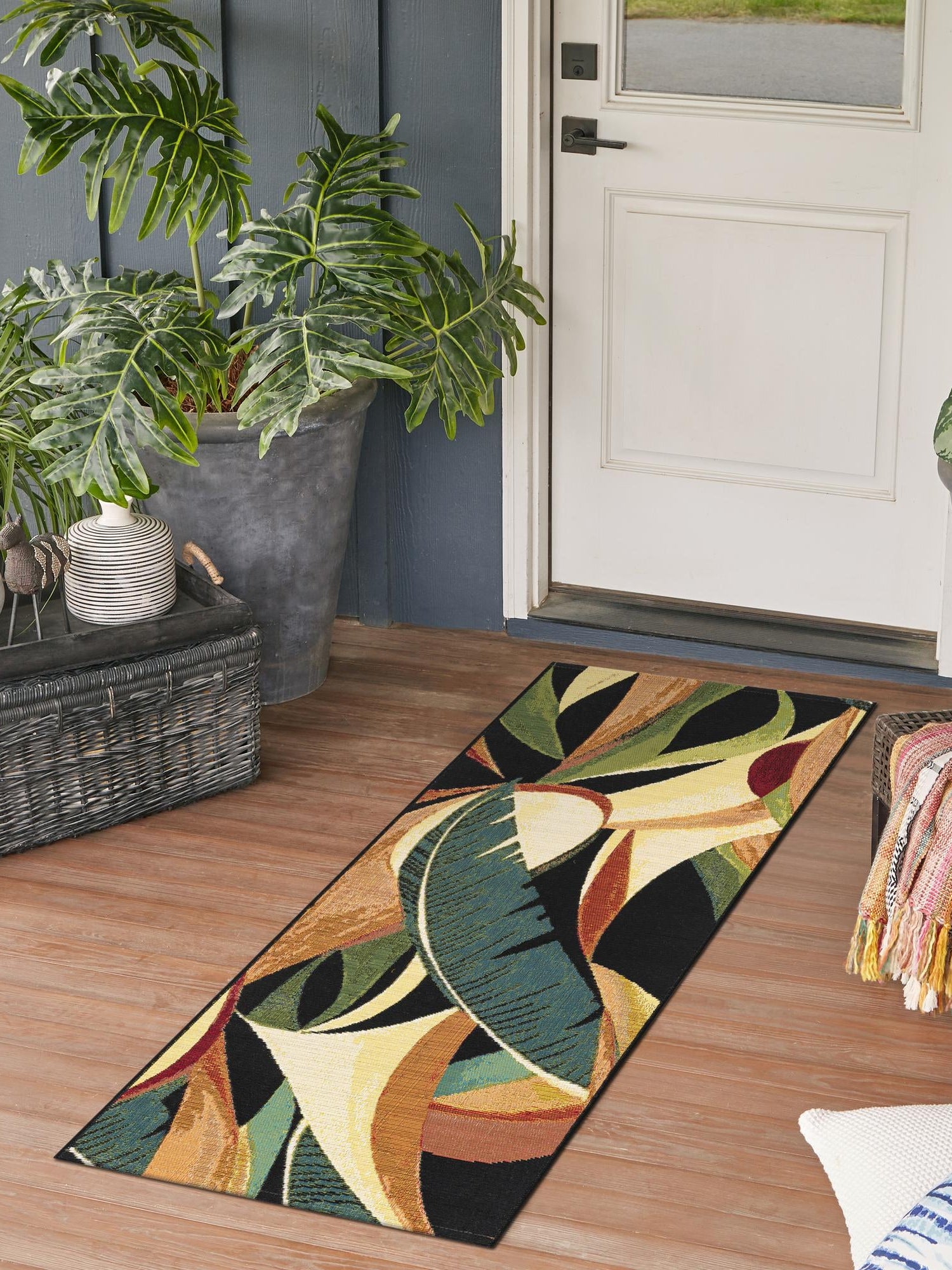 Multicolor 2' x 6' 1 Outdoor Botanical Runner Area Rug Weather Resistant for Patio, Deck, Terrace, Balcony, Porch Polypropylene Garden Floral Tropical Carpet for Sale at Rug Engine