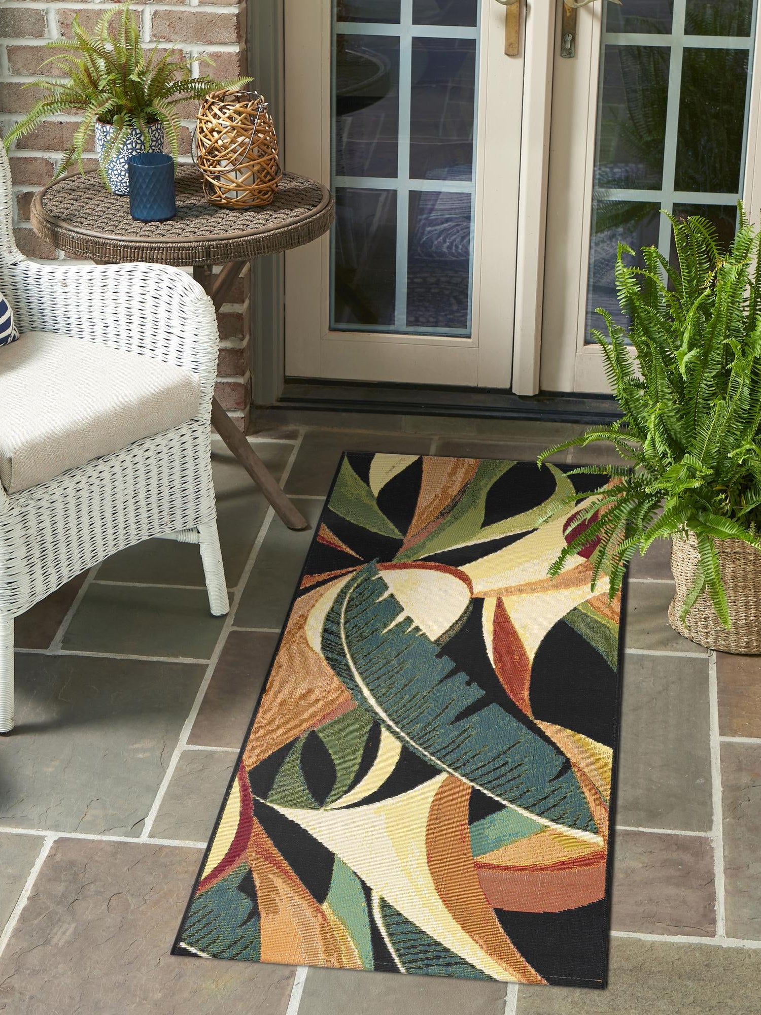 Multicolor 2' x 5' 1 Outdoor Botanical Runner Area Rug Weather Resistant for Patio, Deck, Terrace, Balcony, Porch Polypropylene Garden Floral Tropical Carpet for Sale at Rug Engine