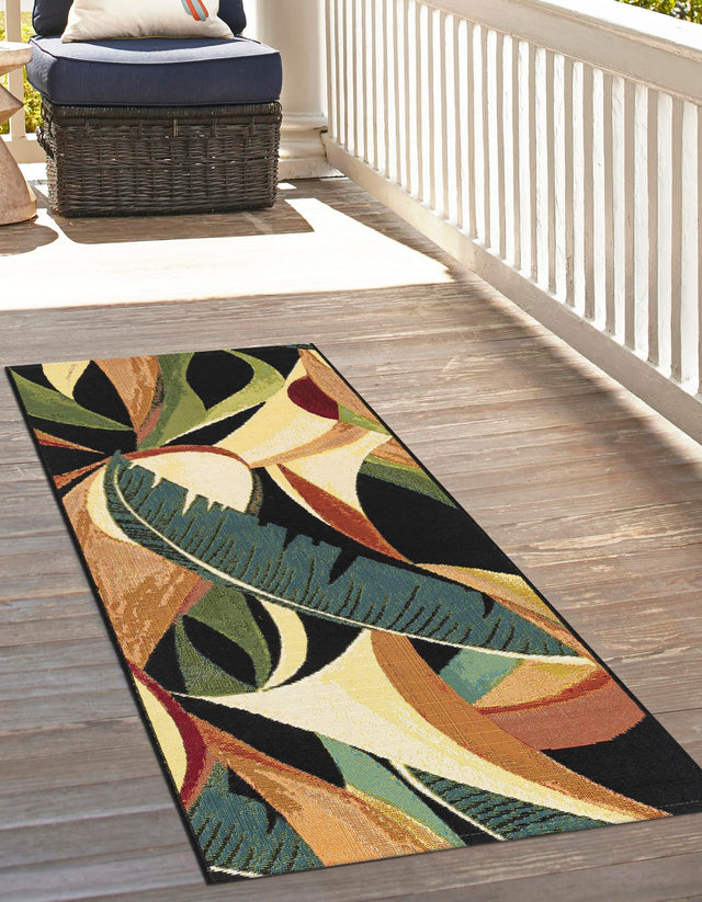 Multicolor 2' x 6' 1 Outdoor Botanical Runner Area Rug Weather Resistant for Patio, Deck, Terrace, Balcony, Porch Polypropylene Garden Floral Tropical Carpet for Sale at Rug Engine