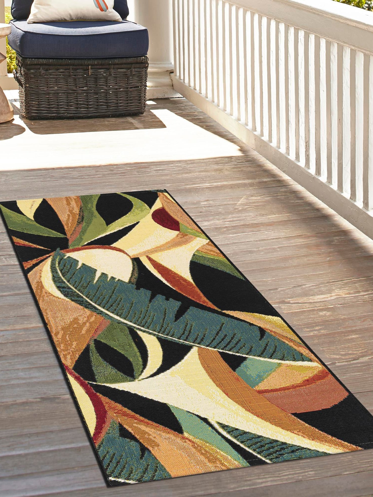 Multicolor 2' 7 x 12' Outdoor Botanical Runner Area Rug Weather Resistant for Patio, Deck, Terrace, Balcony, Porch Polypropylene Garden Floral Tropical Carpet for Sale at Rug Engine