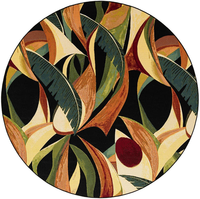 Multicolor 7' 10 x 7' 10 Outdoor Botanical Round Area Rug Weather Resistant for Patio, Deck, Terrace, Balcony, Porch Polypropylene Garden Floral Tropical Carpet for Sale at Rug Engine