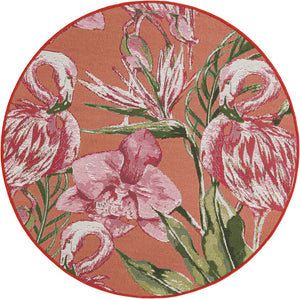 Coral 3' 1 x 3' 1 Outdoor Botanical Round Area Rug Weather Resistant for Patio, Deck, Terrace, Balcony, Porch Polypropylene Garden Floral Tropical Carpet for Sale at Rug Engine