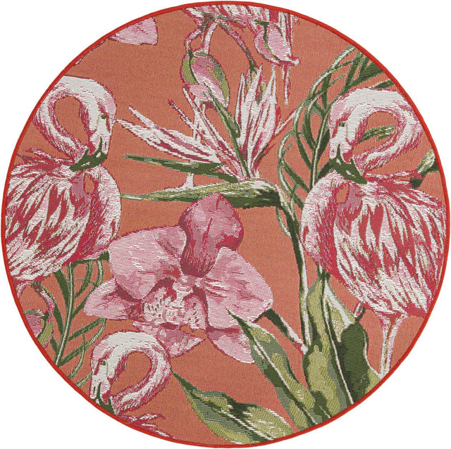 Coral 3' 1 x 3' 1 Outdoor Botanical Round Area Rug Weather Resistant for Patio, Deck, Terrace, Balcony, Porch Polypropylene Garden Floral Tropical Carpet for Sale at Rug Engine