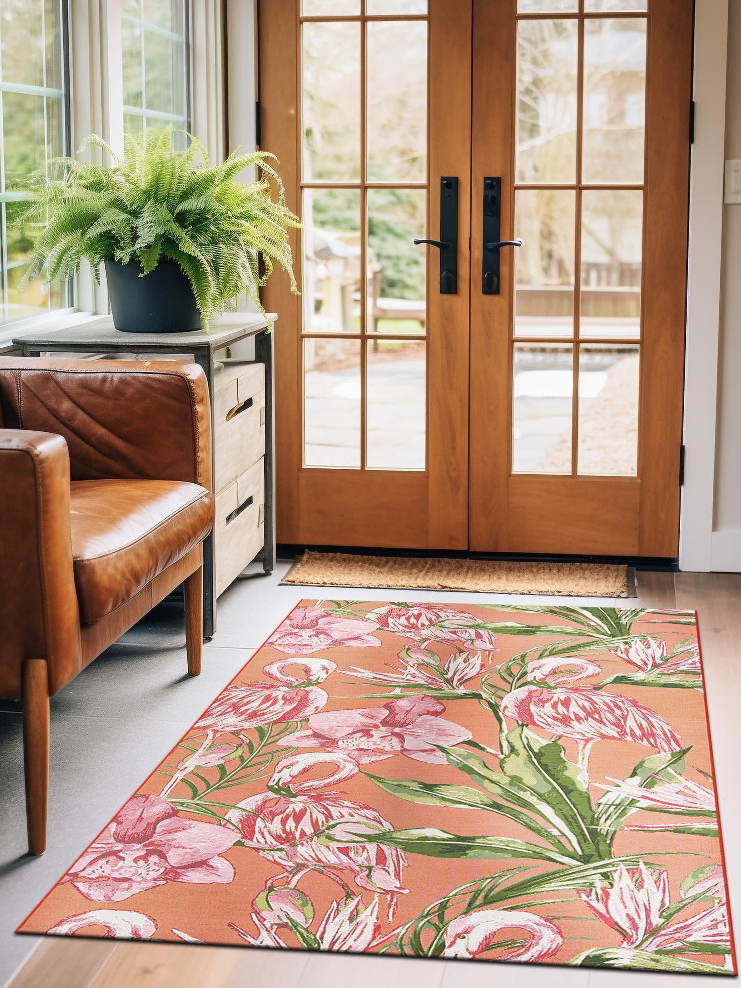 Coral 9' x 12' Outdoor Botanical Rectangle Area Rug Weather Resistant for Patio, Deck, Terrace, Balcony, Porch Polypropylene Garden Floral Tropical Carpet for Sale at Rug Engine