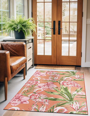 Coral 9' x 12' Outdoor Botanical Rectangle Area Rug Weather Resistant for Patio, Deck, Terrace, Balcony, Porch Polypropylene Garden Floral Tropical Carpet for Sale at Rug Engine