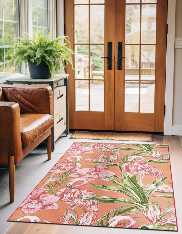 Coral 10' x 14' 1 Outdoor Botanical Rectangle Area Rug Weather Resistant for Patio, Deck, Terrace, Balcony, Porch Polypropylene Garden Floral Tropical Carpet for Sale at Rug Engine