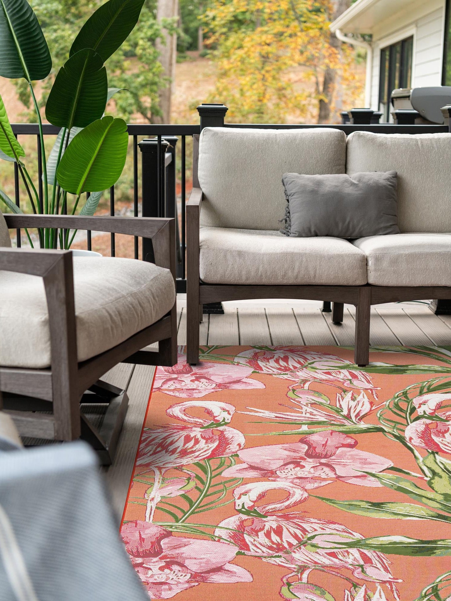 Coral 9' x 12' Outdoor Botanical Rectangle Area Rug Weather Resistant for Patio, Deck, Terrace, Balcony, Porch Polypropylene Garden Floral Tropical Carpet for Sale at Rug Engine