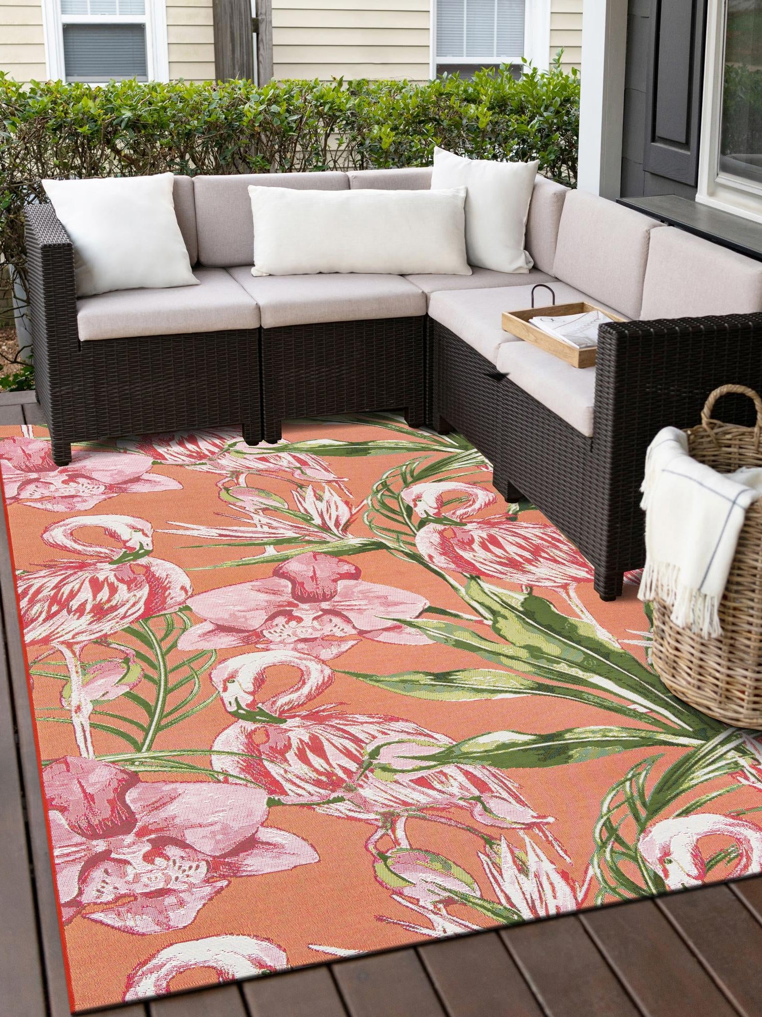 Coral 5' 1 x 8' Outdoor Botanical Rectangle Area Rug Weather Resistant for Patio, Deck, Terrace, Balcony, Porch Polypropylene Garden Floral Tropical Carpet for Sale at Rug Engine
