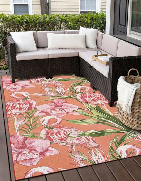 Coral 5' 1 x 8' Outdoor Botanical Rectangle Area Rug Weather Resistant for Patio, Deck, Terrace, Balcony, Porch Polypropylene Garden Floral Tropical Carpet for Sale at Rug Engine