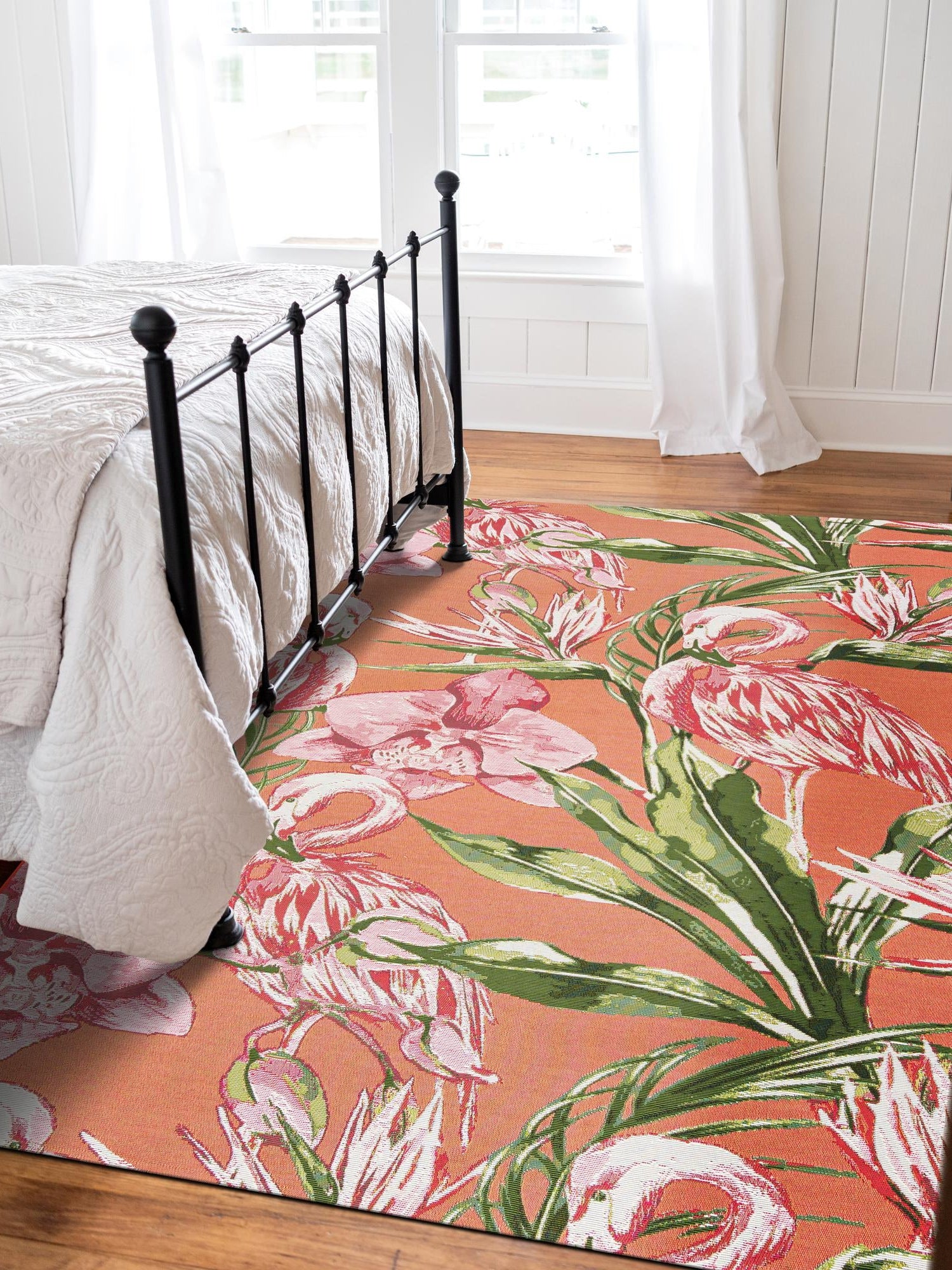 Coral 4' 1 x 6' 1 Outdoor Botanical Rectangle Area Rug Weather Resistant for Patio, Deck, Terrace, Balcony, Porch Polypropylene Garden Floral Tropical Carpet for Sale at Rug Engine