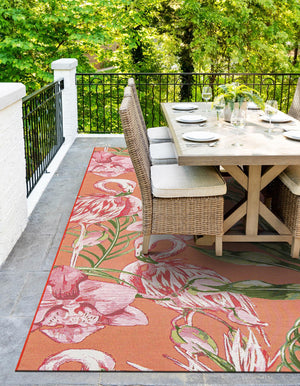 Coral 9' x 12' Outdoor Botanical Rectangle Area Rug Weather Resistant for Patio, Deck, Terrace, Balcony, Porch Polypropylene Garden Floral Tropical Carpet for Sale at Rug Engine