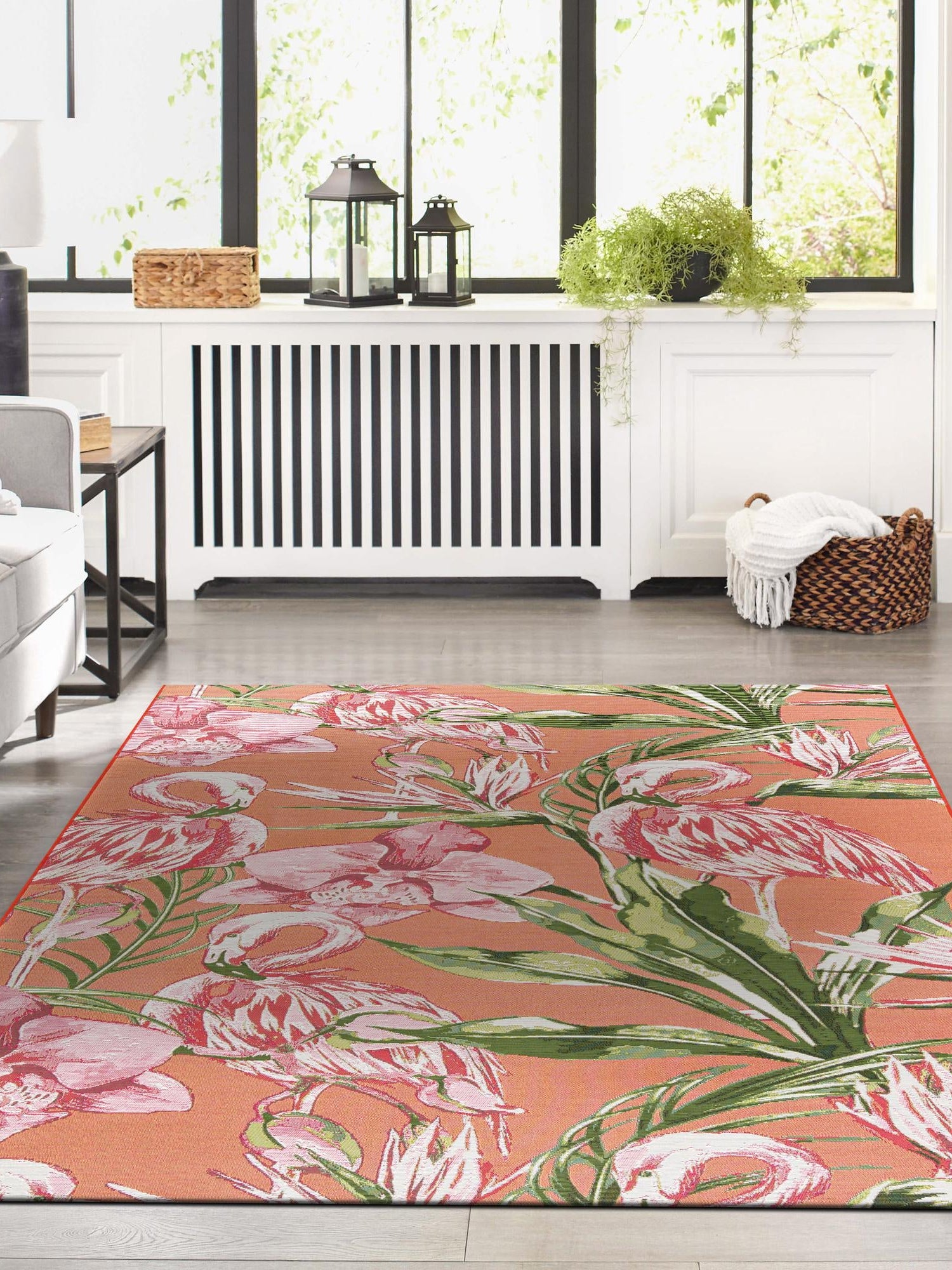 Coral 5' 1 x 8' Outdoor Botanical Rectangle Area Rug Weather Resistant for Patio, Deck, Terrace, Balcony, Porch Polypropylene Garden Floral Tropical Carpet for Sale at Rug Engine