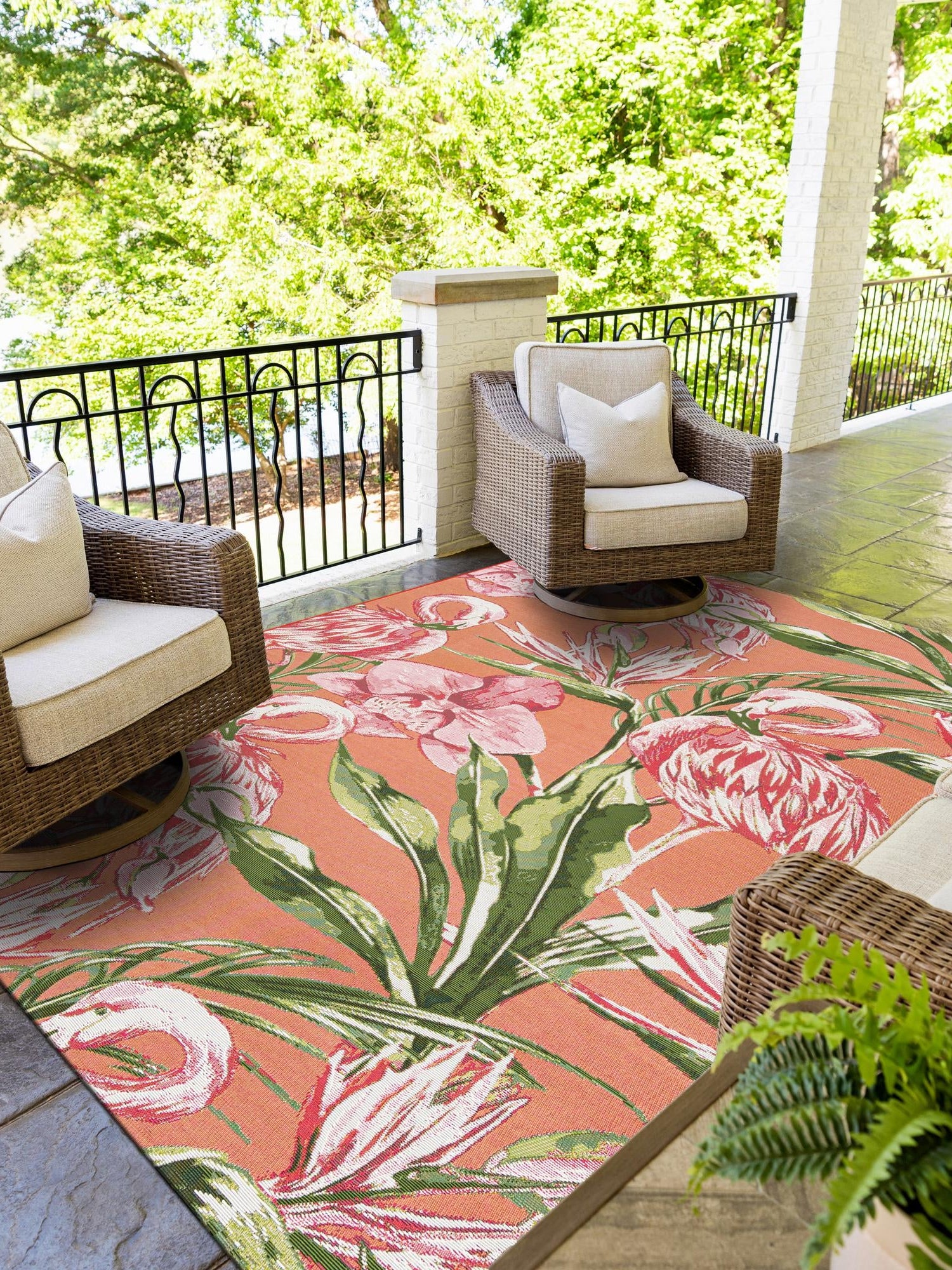 Coral 5' 1 x 8' Outdoor Botanical Rectangle Area Rug Weather Resistant for Patio, Deck, Terrace, Balcony, Porch Polypropylene Garden Floral Tropical Carpet for Sale at Rug Engine