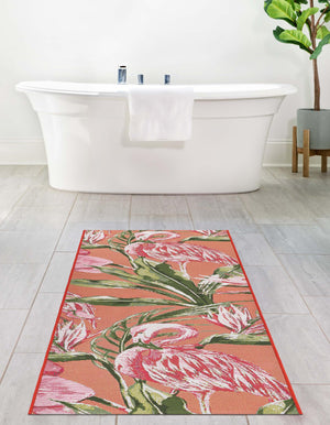 Coral 2' 7 x 10' Outdoor Botanical Runner Area Rug Weather Resistant for Patio, Deck, Terrace, Balcony, Porch Polypropylene Garden Floral Tropical Carpet for Sale at Rug Engine