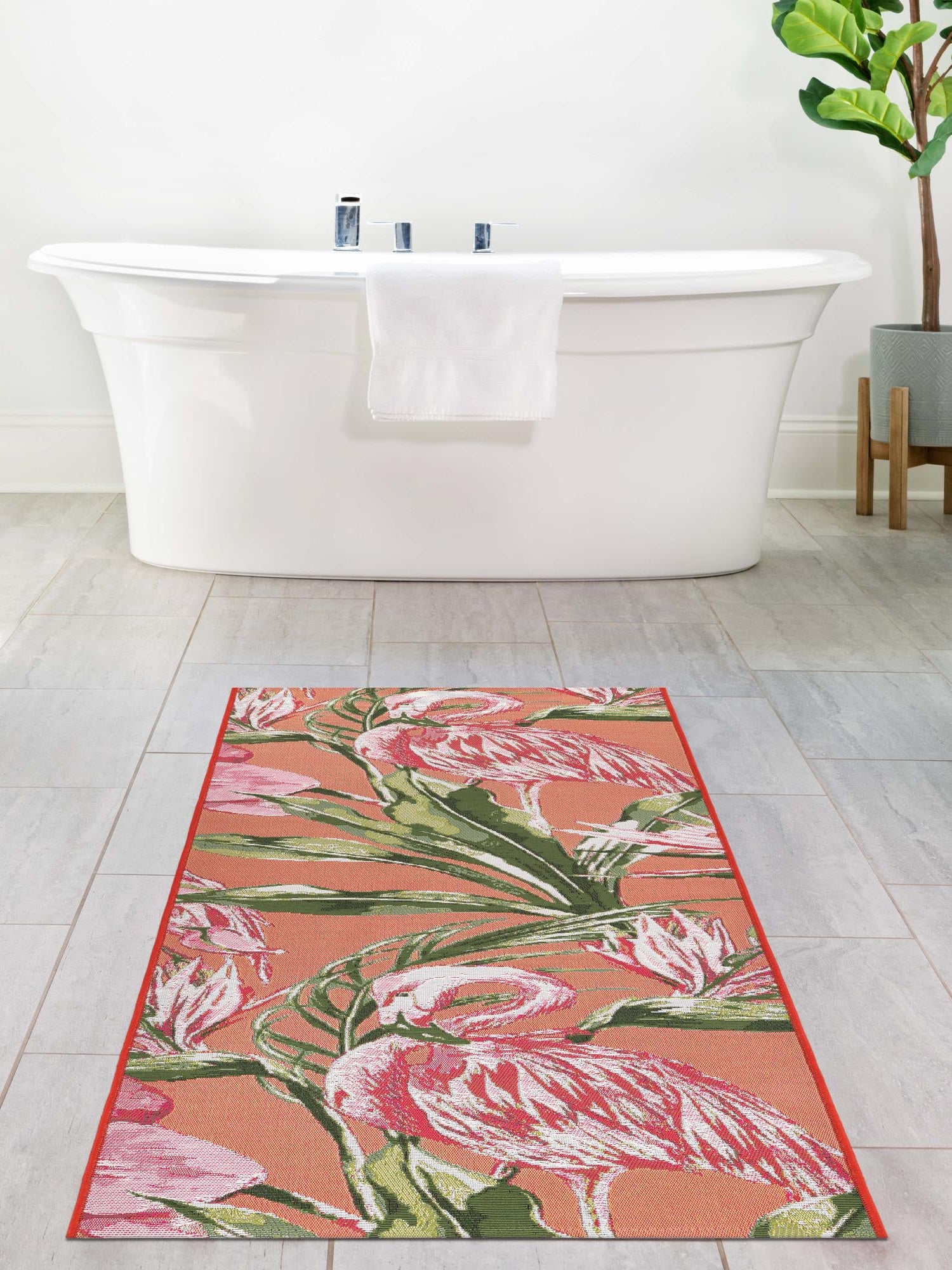 Coral 2' 7 x 12' Outdoor Botanical Runner Area Rug Weather Resistant for Patio, Deck, Terrace, Balcony, Porch Polypropylene Garden Floral Tropical Carpet for Sale at Rug Engine