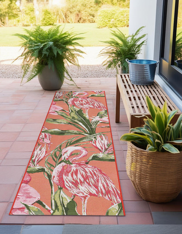 Coral 2' 7 x 10' Outdoor Botanical Runner Area Rug Weather Resistant for Patio, Deck, Terrace, Balcony, Porch Polypropylene Garden Floral Tropical Carpet for Sale at Rug Engine