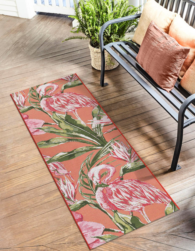 Coral 2' 7 x 10' Outdoor Botanical Runner Area Rug Weather Resistant for Patio, Deck, Terrace, Balcony, Porch Polypropylene Garden Floral Tropical Carpet for Sale at Rug Engine