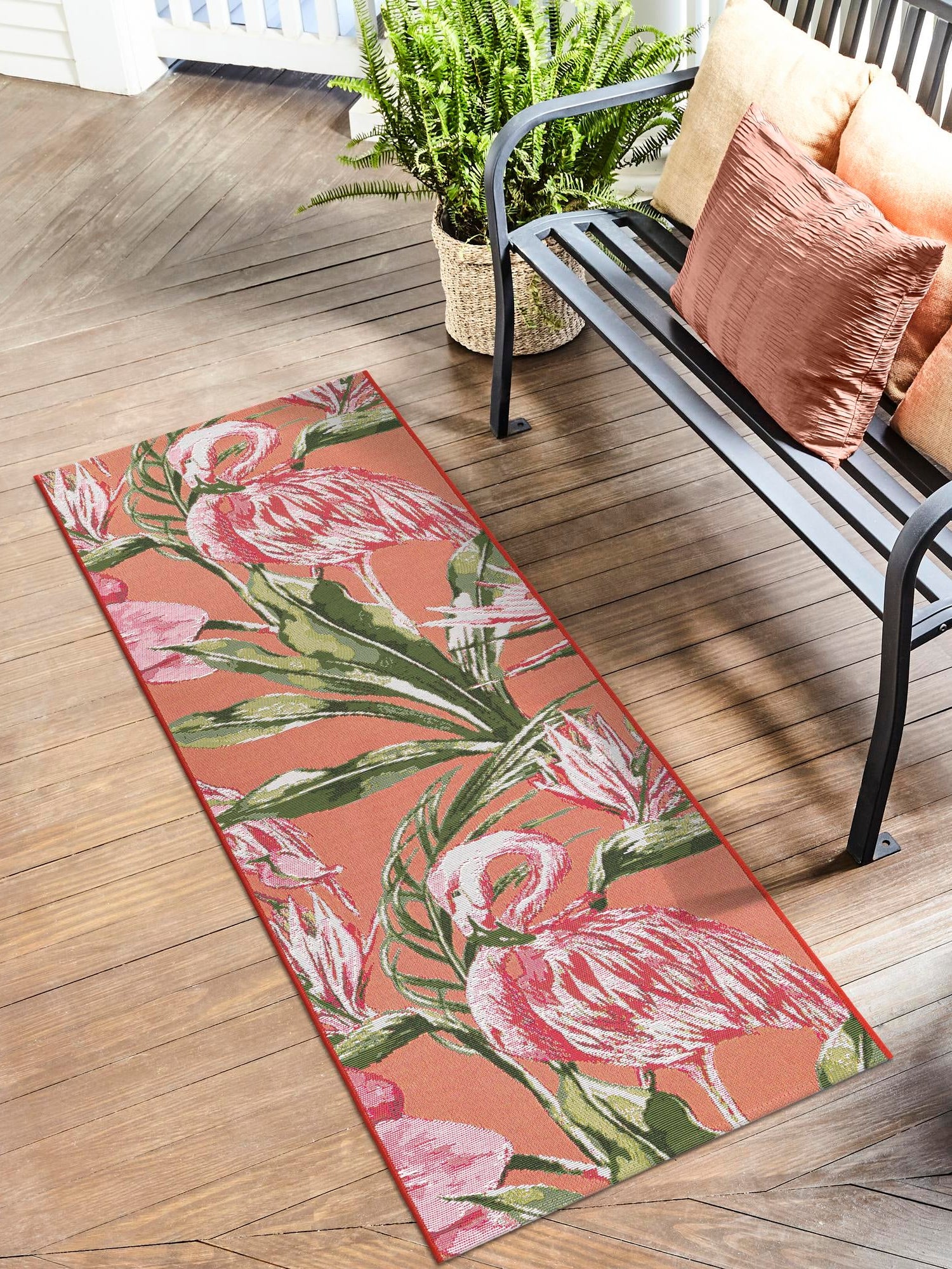 Coral 2' x 6' 1 Outdoor Botanical Runner Area Rug Weather Resistant for Patio, Deck, Terrace, Balcony, Porch Polypropylene Garden Floral Tropical Carpet for Sale at Rug Engine