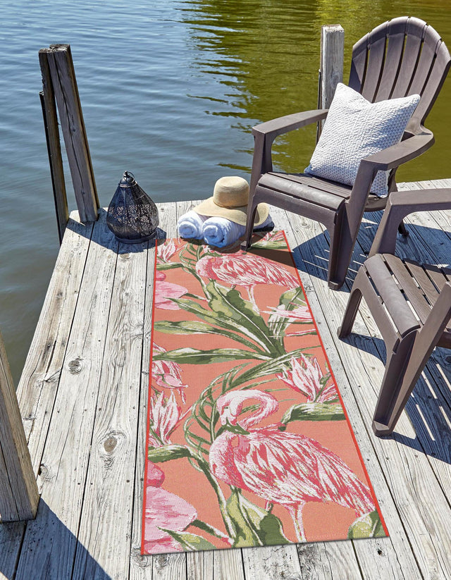 Coral 2' 7 x 10' Outdoor Botanical Runner Area Rug Weather Resistant for Patio, Deck, Terrace, Balcony, Porch Polypropylene Garden Floral Tropical Carpet for Sale at Rug Engine
