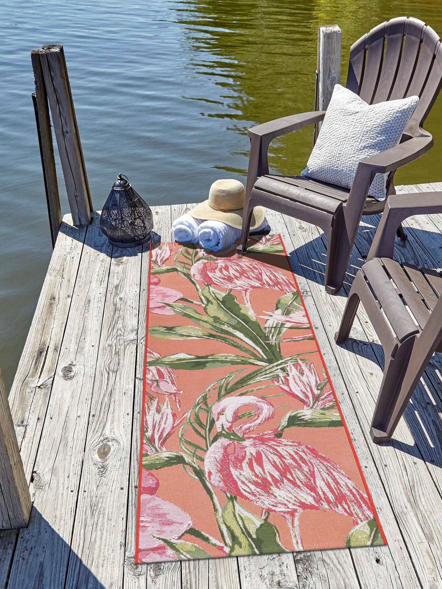 Coral 2' x 6' 1 Outdoor Botanical Runner Area Rug Weather Resistant for Patio, Deck, Terrace, Balcony, Porch Polypropylene Garden Floral Tropical Carpet for Sale at Rug Engine