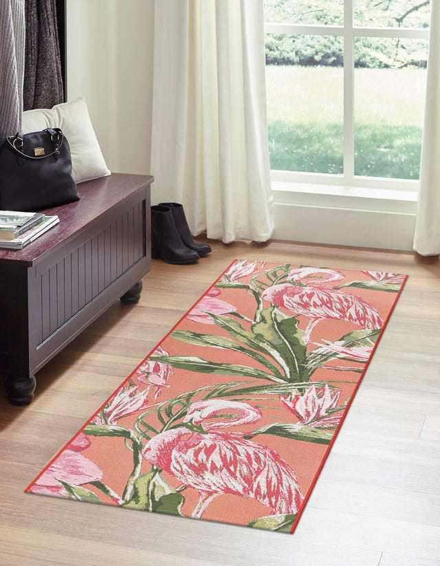 Coral 2' 7 x 10' Outdoor Botanical Runner Area Rug Weather Resistant for Patio, Deck, Terrace, Balcony, Porch Polypropylene Garden Floral Tropical Carpet for Sale at Rug Engine