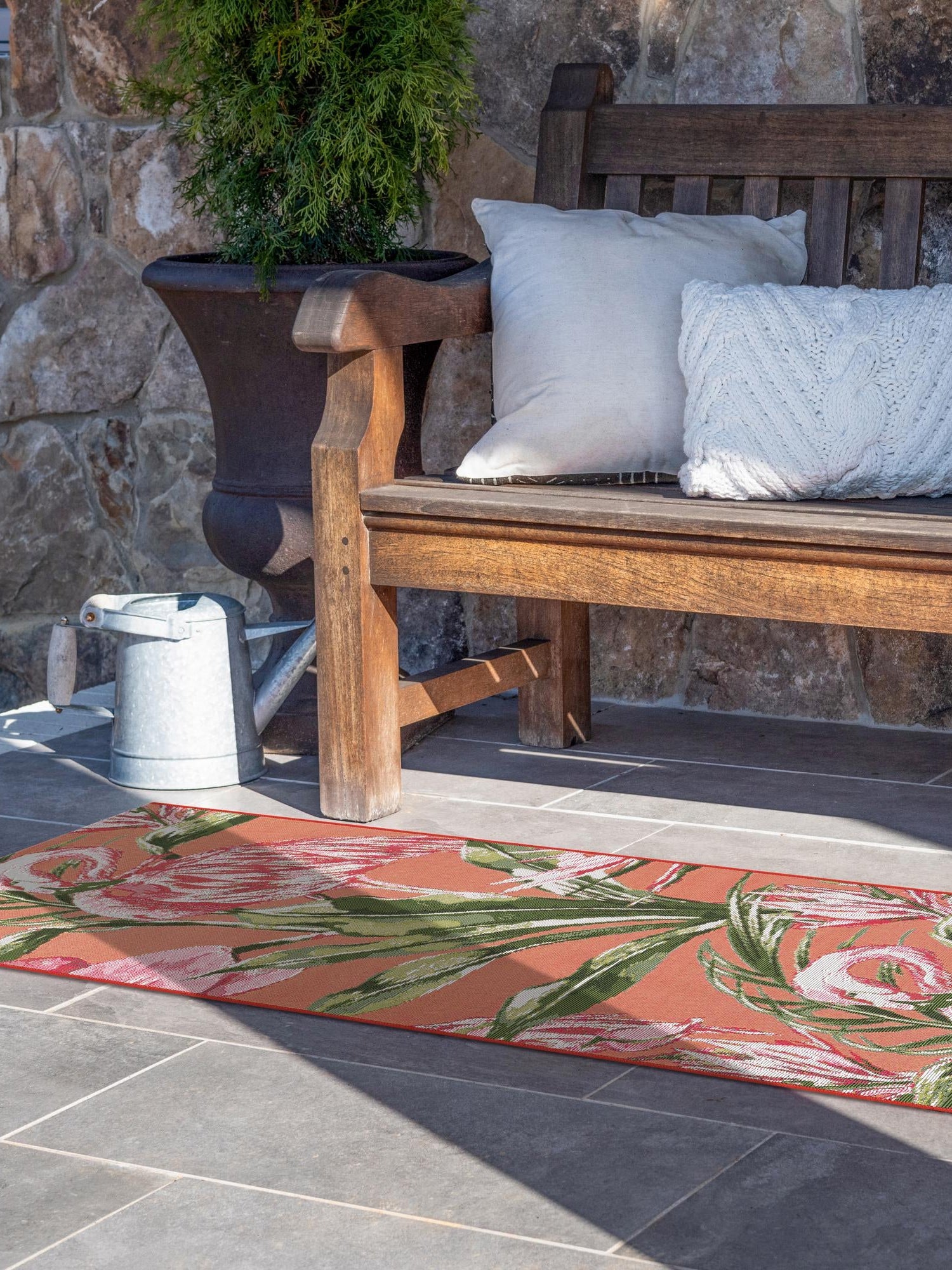 Coral 2' x 5' 1 Outdoor Botanical Runner Area Rug Weather Resistant for Patio, Deck, Terrace, Balcony, Porch Polypropylene Garden Floral Tropical Carpet for Sale at Rug Engine