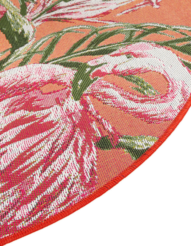 Coral 3' 1 x 3' 1 Outdoor Botanical Round Area Rug Weather Resistant for Patio, Deck, Terrace, Balcony, Porch Polypropylene Garden Floral Tropical Carpet for Sale at Rug Engine
