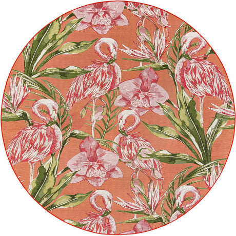 Coral 8' x 8' Outdoor Botanical Round Rug