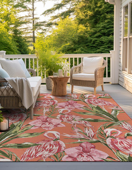 Coral 8' x 8' Outdoor Botanical Square Rug