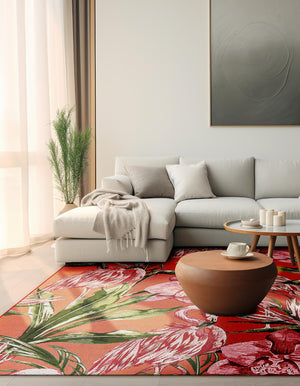 Coral 8' x 8' Outdoor Botanical Square Rug