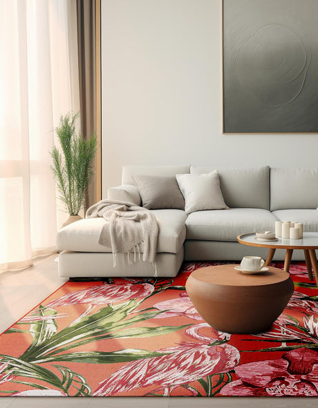 Coral 8' x 8' Outdoor Botanical Square Rug