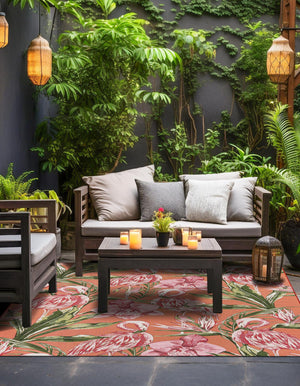 Coral 8' x 8' Outdoor Botanical Square Rug
