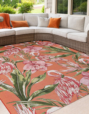 Coral 8' x 8' Outdoor Botanical Square Rug