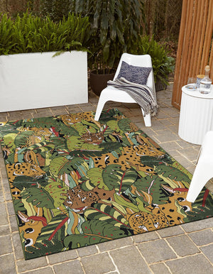 Green 2' x 3' 1 Outdoor Botanical Rectangle Area Rug Weather Resistant for Patio, Deck, Terrace, Balcony, Porch Polypropylene Garden Floral Tropical Carpet for Sale at Rug Engine