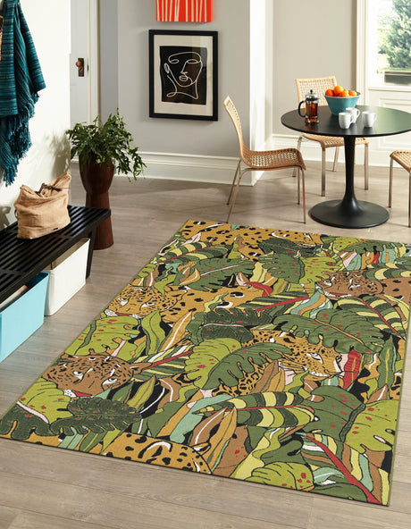 Green 4' 1 x 6' 1 Outdoor Botanical Rectangle Rug