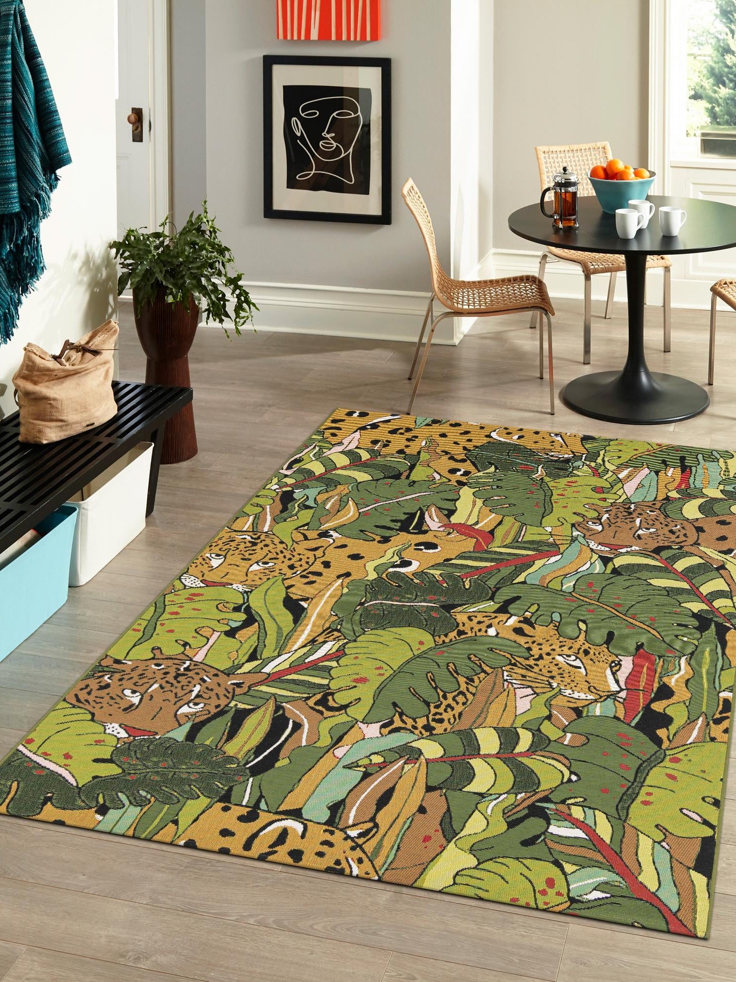 Green 7' 10 x 10' Outdoor Botanical Rectangle Area Rug Weather Resistant for Patio, Deck, Terrace, Balcony, Porch Polypropylene Garden Floral Tropical Carpet for Sale at Rug Engine