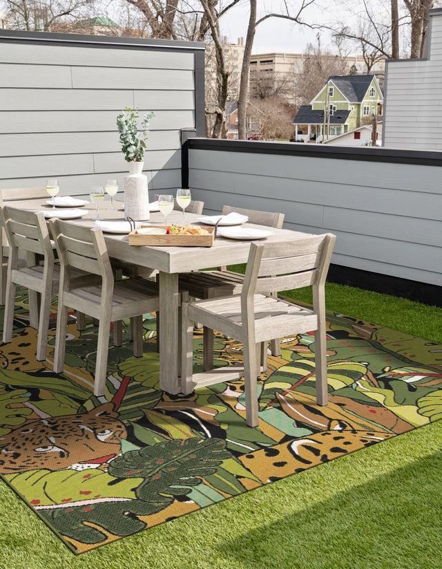 Green 9' x 12' Outdoor Botanical Rectangle Area Rug Weather Resistant for Patio, Deck, Terrace, Balcony, Porch Polypropylene Garden Floral Tropical Carpet for Sale at Rug Engine