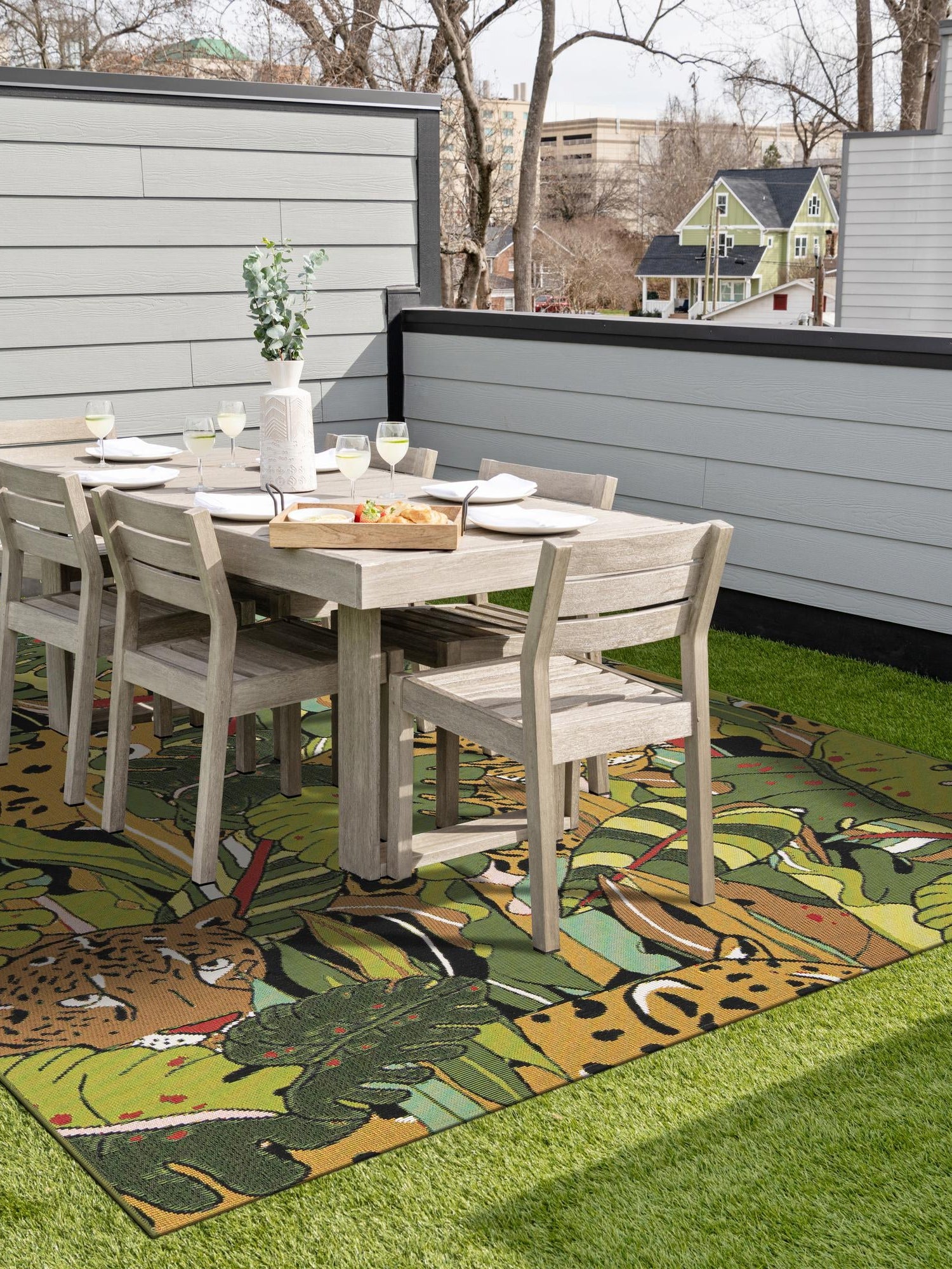 Green 10' x 14' 1 Outdoor Botanical Rectangle Area Rug Weather Resistant for Patio, Deck, Terrace, Balcony, Porch Polypropylene Garden Floral Tropical Carpet for Sale at Rug Engine