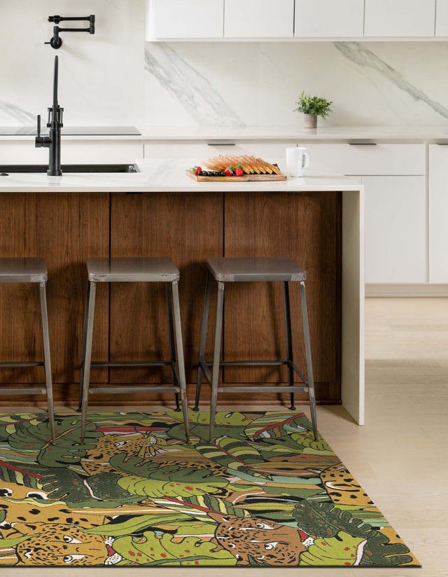 Green 4' 1 x 6' 1 Outdoor Botanical Rectangle Rug