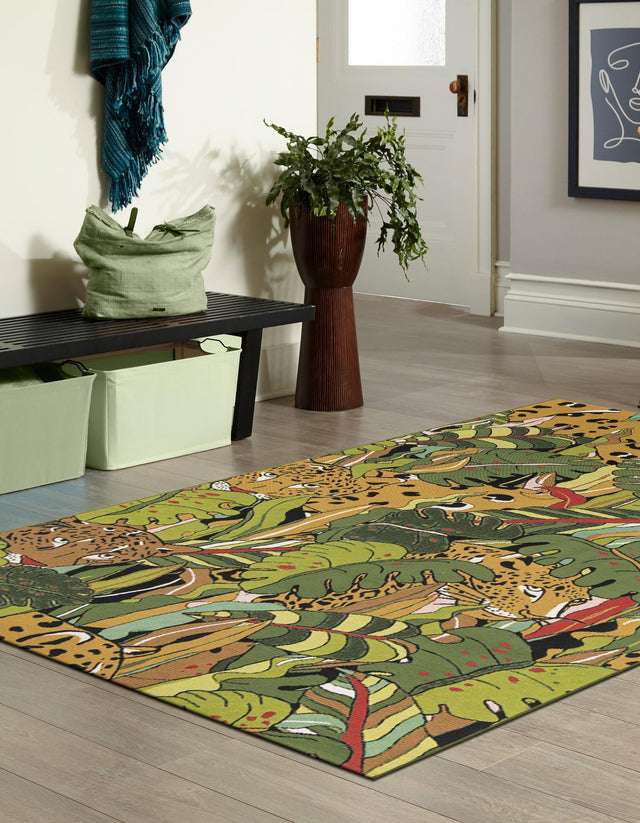 Green 4' 1 x 6' 1 Outdoor Botanical Rectangle Rug