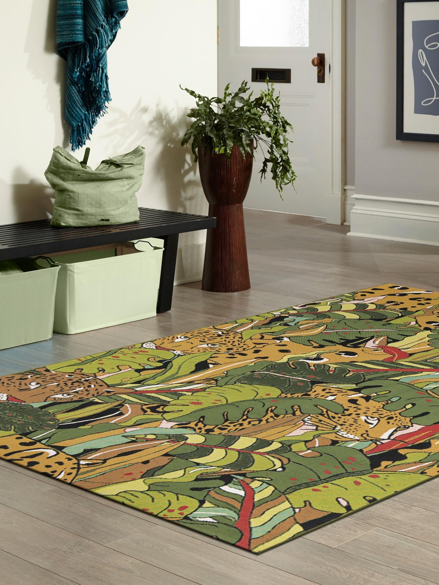 Green 6' 1 x 9' Outdoor Botanical Rectangle Area Rug Weather Resistant for Patio, Deck, Terrace, Balcony, Porch Polypropylene Garden Floral Tropical Carpet for Sale at Rug Engine