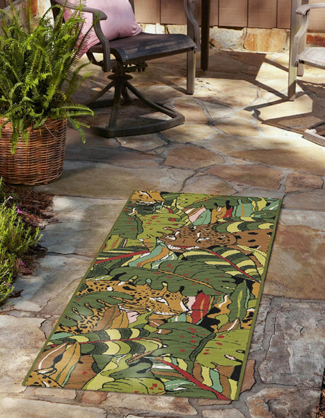 Green 3' x 12' Outdoor Botanical Runner Rug