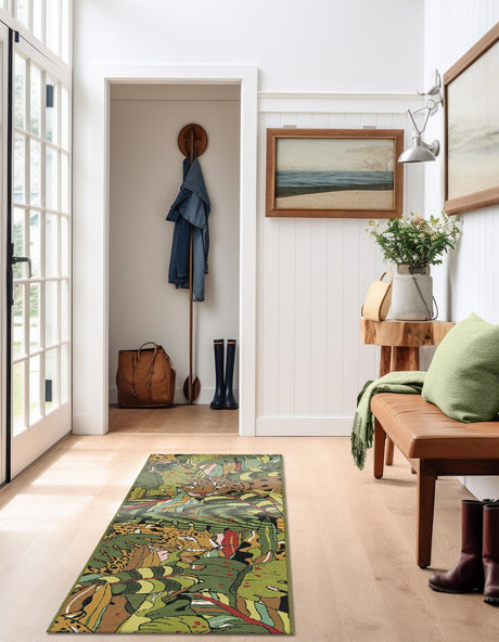 Green 3' x 12' Outdoor Botanical Runner Rug