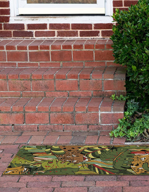 Green 3' x 12' Outdoor Botanical Runner Rug